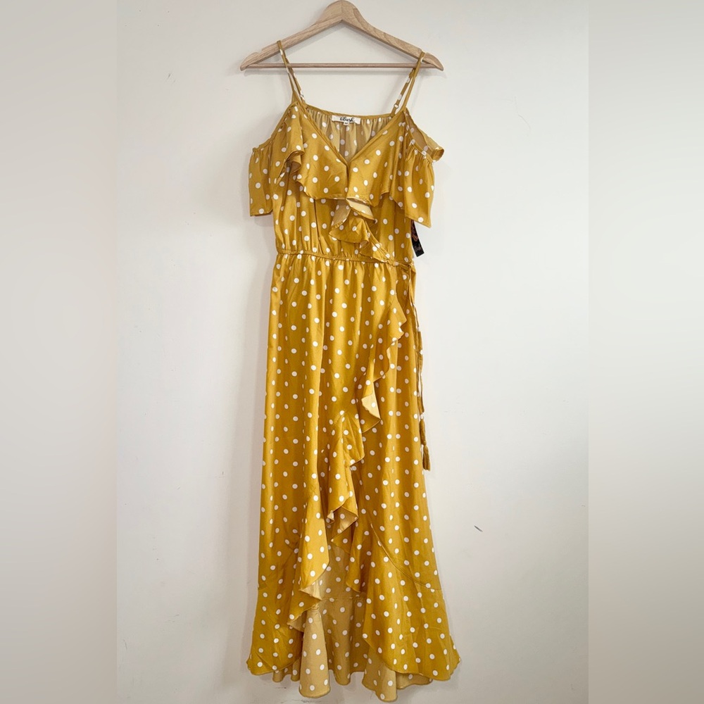 Yellow High Low Sundress with Spaghetti Straps and Off-Shoulder